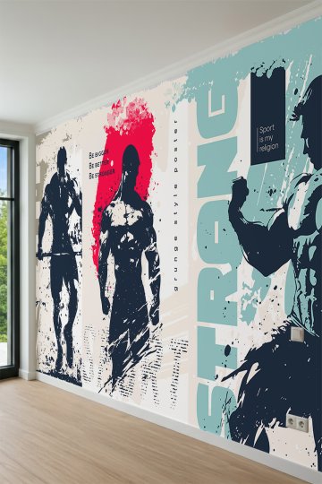 Dreamwall Grunge Tarzı Fitness, Vücut Geliştirme ve Tipografik Desenli Tek Parça Tekstil Duvar Kağıdı küçük görsel 4