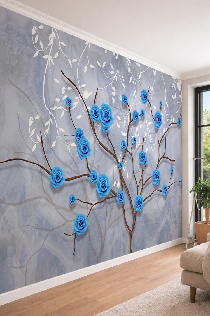 Dreamwall Güller ve Estetik Dallar - 3D Görünümlü Modern Tek Parça Tekstil Duvar Kağıdı