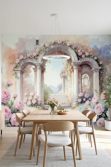 Dreamwall Güllerin Ardında- Gül Sarmaşıklı Sütun Desenli Tek Parça Tekstil Duvar Kağıdı küçük görsel 2