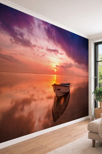 Dreamwall Gün Batımı ve Dingin Sandal - Manzara Temalı Tek Parça Tekstil Duvar Kağıdı