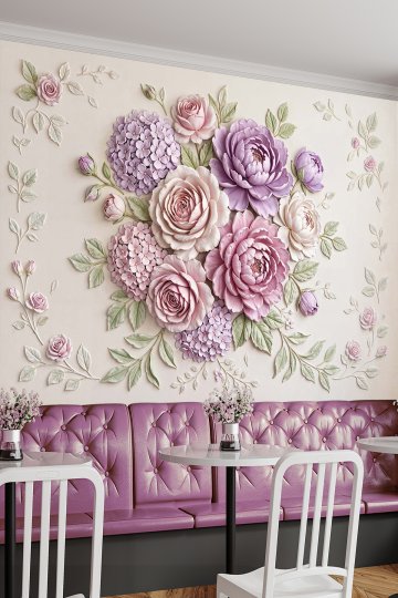 Dreamwall Hacimli Çiçek Buketi Kabartma Görünüm Desenli Tek Parça Tekstil Duvar Kağıdı  küçük görsel 2