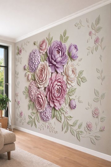 Dreamwall Hacimli Çiçek Buketi Kabartma Görünüm Desenli Tek Parça Tekstil Duvar Kağıdı  küçük görsel 3