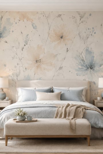Dreamwall İlk Eskiz-Soft Suluboya Çiçek Desenli Tek Parça Tekstil Duvar Kağıdı küçük görsel 2