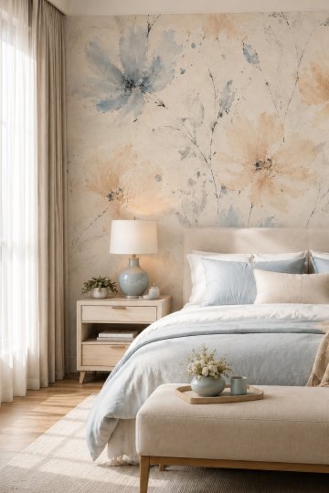 Dreamwall İlk Eskiz-Soft Suluboya Çiçek Desenli Tek Parça Tekstil Duvar Kağıdı küçük görsel 3