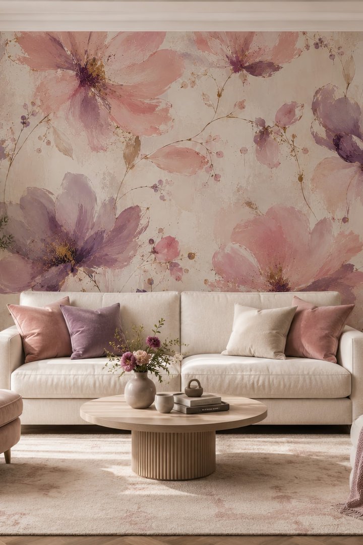 Dreamwall İlk Tomurcuk- Sanatsal Çiçek Desenli Tek Parça Tekstil Duvar Kağıdı