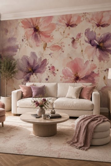 Dreamwall İlk Tomurcuk- Sanatsal Çiçek Desenli Tek Parça Tekstil Duvar Kağıdı
