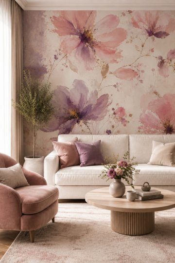 Dreamwall İlk Tomurcuk- Sanatsal Çiçek Desenli Tek Parça Tekstil Duvar Kağıdı küçük görsel 3