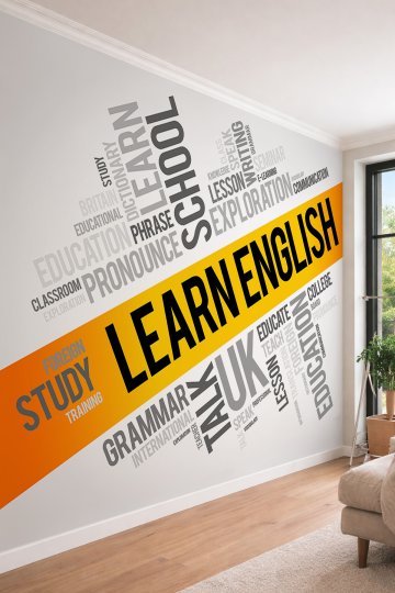Dreamwall İngilizce Eğitim ve Motivasyon Temalı Tipografik Modern Tek Parça Tekstil Duvar Kağıdı