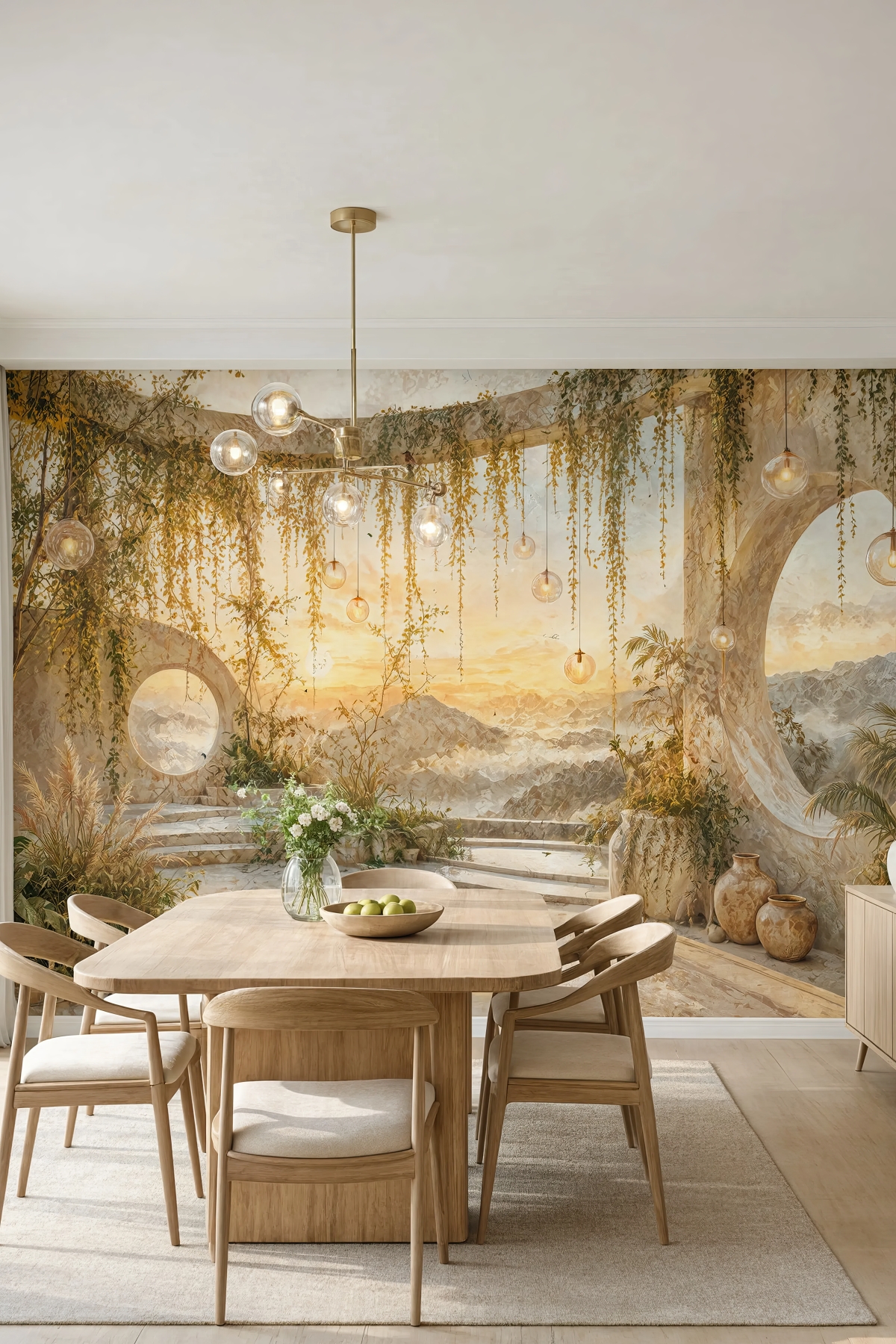 Dreamwall Işığın Bahçesi- Sarmaşıklı Modern Kemerli Bahçe Desenli Tek Parça Tekstil Duvar Kağıdı görsel 1