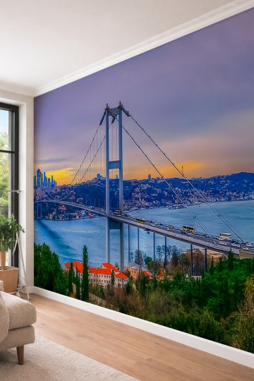 Dreamwall  Işıltılı Asma Köprü Temalı Panoramik Tekstil Duvar Kağıdı 