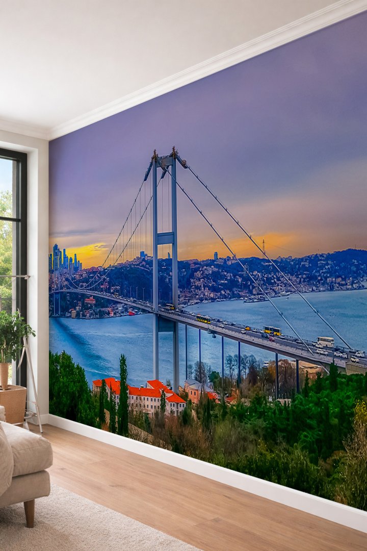 Dreamwall  Işıltılı Asma Köprü Temalı Panoramik Tekstil Duvar Kağıdı 