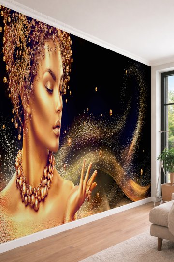 Dreamwall Işıltılı Kadın Figürü - Lüks ve Dramatik Sanat Temalı Tek Parça Tekstil Duvar Kağıdı