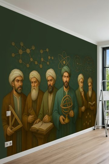 Dreamwall İslam Alimleri, Bilimsel İkonlar ve Astronomi Motifli Tek Parça Tekstil Duvar Kağıdı