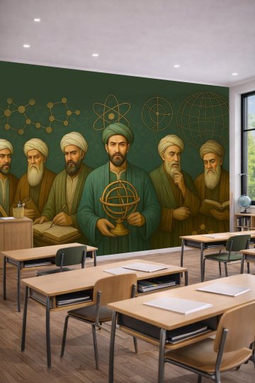 Dreamwall İslam Alimleri, Bilimsel İkonlar ve Astronomi Motifli Tek Parça Tekstil Duvar Kağıdı küçük görsel 2