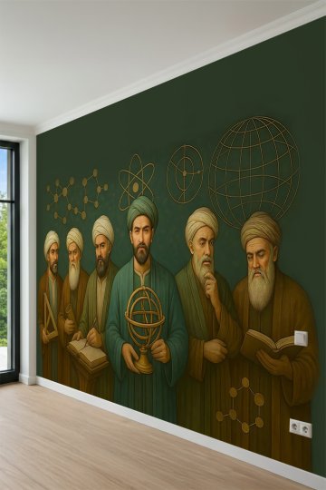 Dreamwall İslam Alimleri, Bilimsel İkonlar ve Astronomi Motifli Tek Parça Tekstil Duvar Kağıdı küçük görsel 3