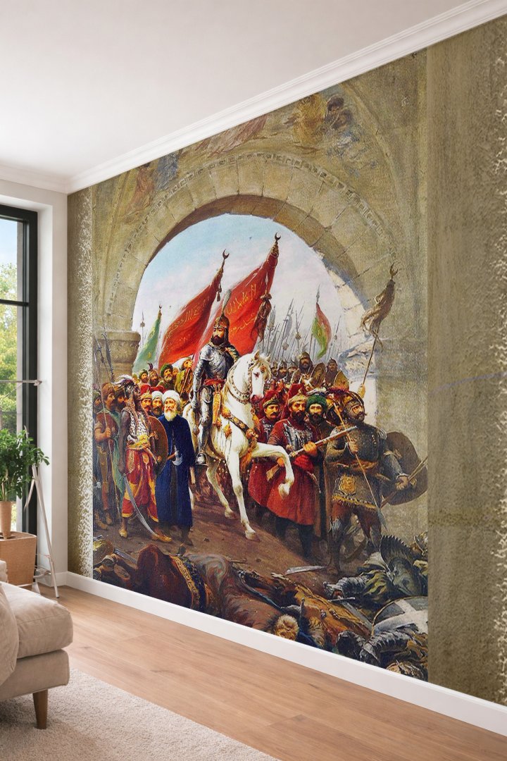 Dreamwall İstanbulun Fethi Fatih Sultan Mehmet ve Ordusu Yağlı Boya Görünümlü Tekstil Duvar Kağıdı