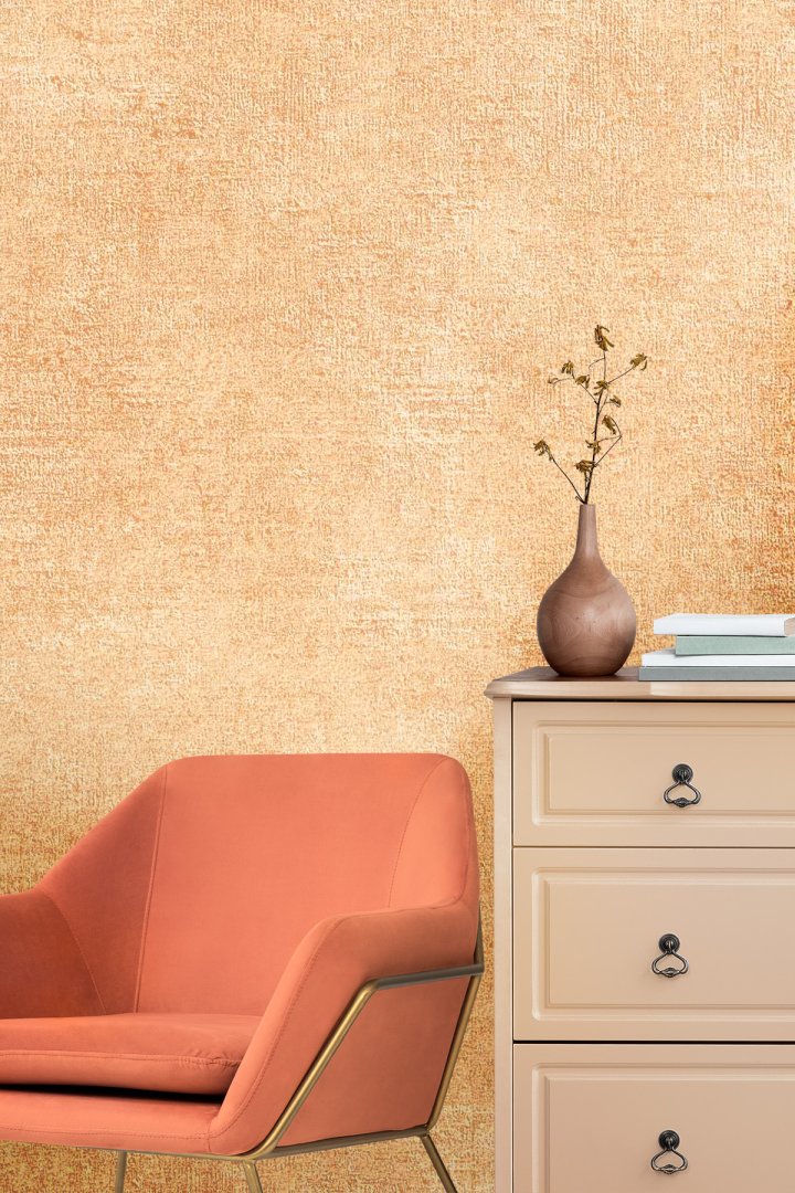 Dreamwall İtalyan Sıva Düz Şeftali Renk Tekstür Desenli Tek Parça Tekstil Duvar Kağıdı