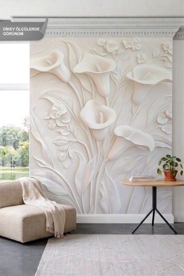 Dreamwall Kabartma Rölyef Görünümlü Zambak ve Yaprak Motifli Tek Parça Tekstil Duvar Kağıdı küçük görsel 2