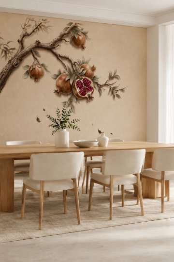 Dreamwall Kadim Bahçe Nar Ağacı Desenli Tek Parça Tekstil Duvar Kağıdı