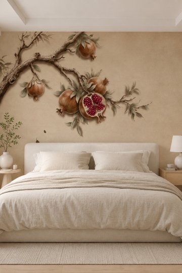 Dreamwall Kadim Bahçe Nar Ağacı Desenli Tek Parça Tekstil Duvar Kağıdı küçük görsel 2