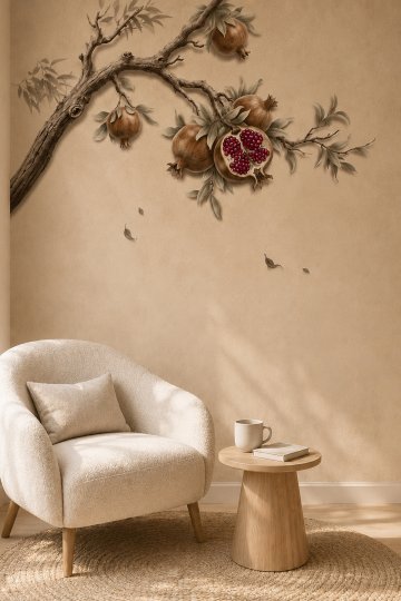 Dreamwall Kadim Bahçe Nar Ağacı Desenli Tek Parça Tekstil Duvar Kağıdı küçük görsel 4
