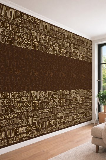 Dreamwall Kahve Yazıları ve Bardak İkonları Desenli Kafe Duvar Kağıdı