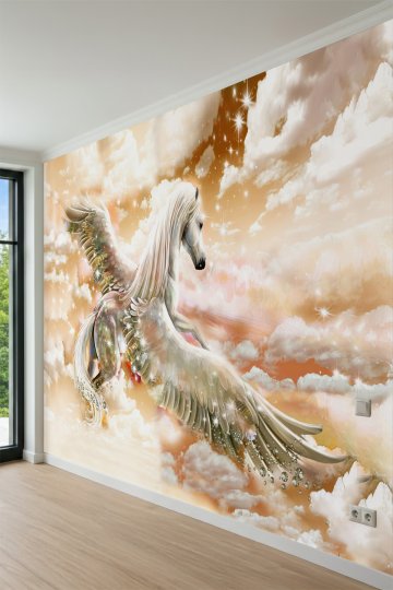 Dreamwall Kanatlı Pegasus ve Sihirli Bulutlar Desenli Tek Parça Tekstil Duvar Kağıdı küçük görsel 2
