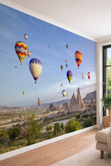 Dreamwall Kapadokya Peribacaları ve Sıcak Hava Balonları Tekstil Duvar Kağıdı
