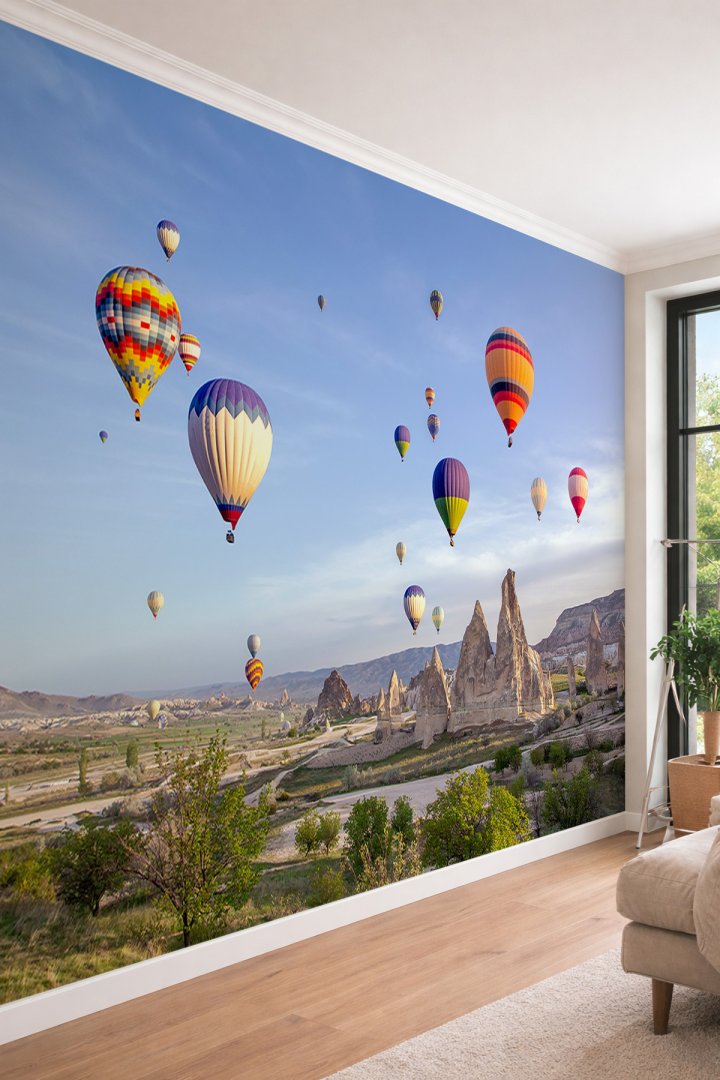 Dreamwall Kapadokya Peribacaları ve Sıcak Hava Balonları Tekstil Duvar Kağıdı
