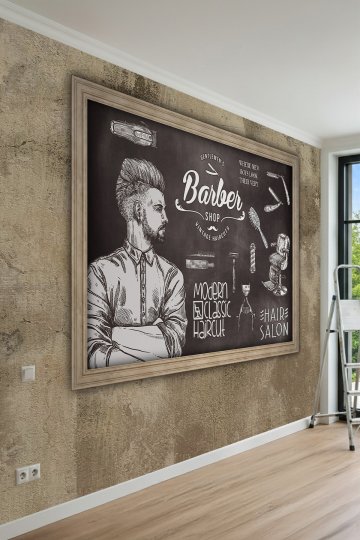 Dreamwall Kara Tahta Arka Planlı Berber Konseptli Tek Parça Tekstil Duvar Kağıdı küçük görsel 2