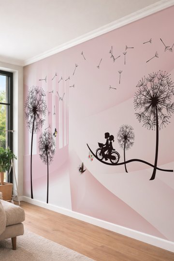 Dreamwall Karahindiba ve Bisikletli Çocuklar Tek Parça Tekstil Duvar Kağıdı