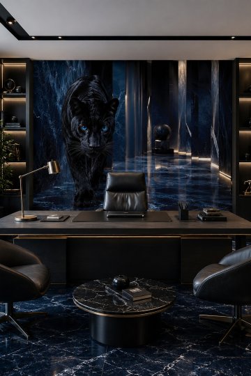 Dreamwall Karanlığın Efendisi- Siyah Panter Hayvan Desenli Tek Parça Tekstil Duvar Kağıdı küçük görsel 2