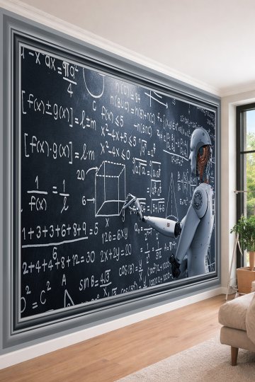 Dreamwall Karatahtada Formül Çözen Robot Temalı Fütüristik ve Eğitici Tek Parça Tekstil Duvar Kağıdı