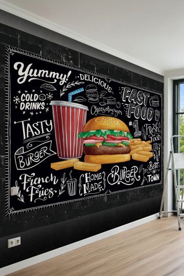 Dreamwall Karışık Top Dondurma, Çikolata Sosu ve Meyve Motifli Tek Parça Duvar Kağıdı