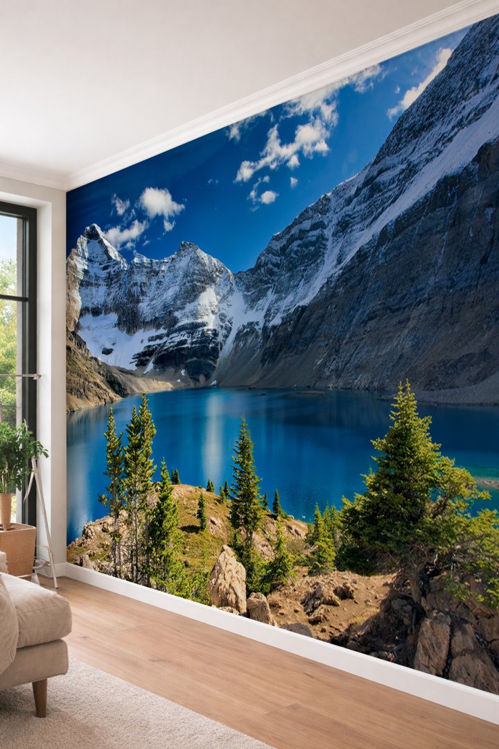 Dreamwall Karlı Dağlar ve Göl - Doğa Manzaralı Tek Parça Tekstil Duvar Kağıdı