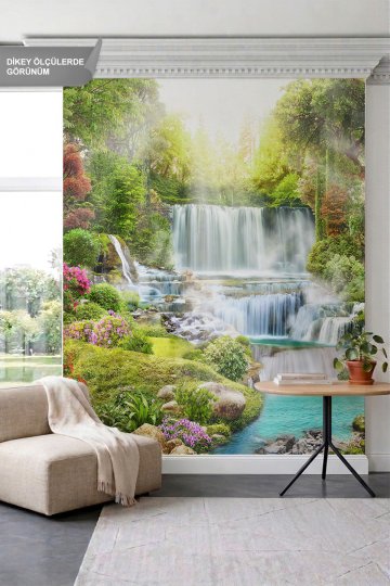 Dreamwall Katmanlı Şelaleler, Orman, Çiçekler ve Doğa Manzaralı Tek Parça Tekstil Duvar Kağıdı