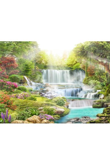 Dreamwall Katmanlı Şelaleler, Orman, Çiçekler ve Doğa Manzaralı Tek Parça Tekstil Duvar Kağıdı küçük görsel 2