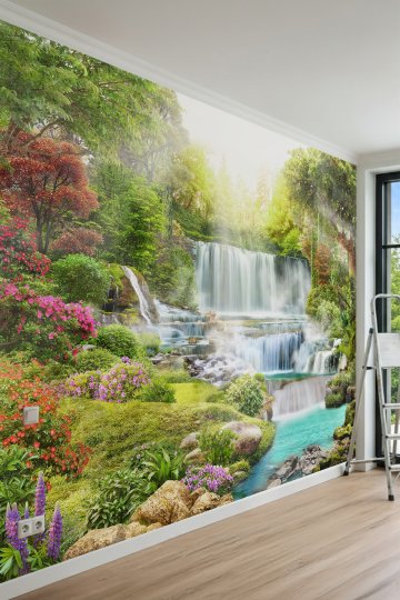 Dreamwall Katmanlı Şelaleler, Orman, Çiçekler ve Doğa Manzaralı Tek Parça Tekstil Duvar Kağıdı küçük görsel 6
