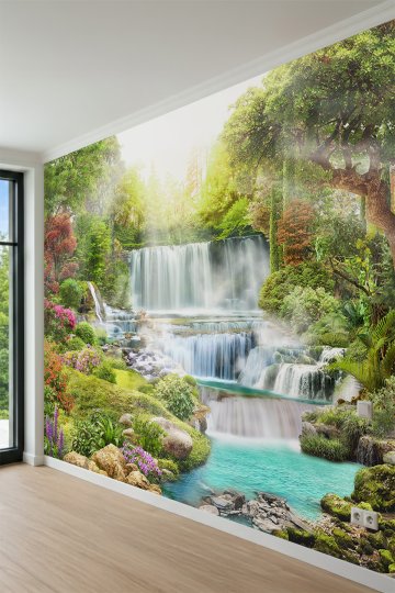 Dreamwall Katmanlı Şelaleler, Orman, Çiçekler ve Doğa Manzaralı Tek Parça Tekstil Duvar Kağıdı küçük görsel 7