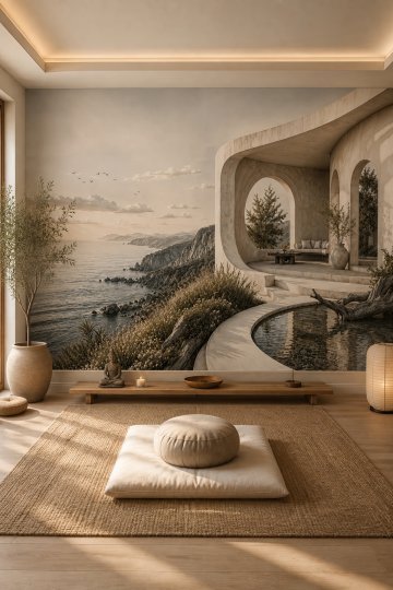 Dreamwall Kayalıkların Üzerindeki Rüya Terası Tek Parça Tekstil Duvar Kağıdı küçük görsel 4