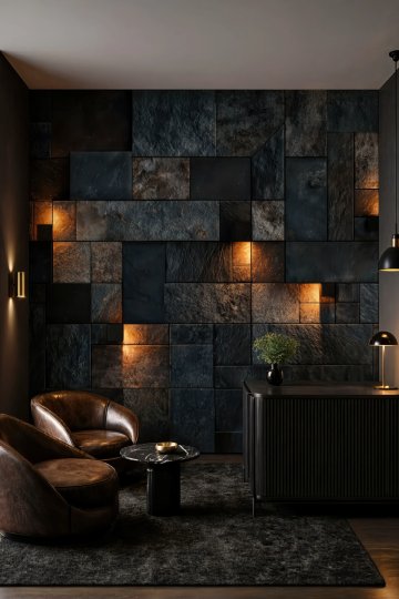 Dreamwall Kayanın İçindeki Ateş Böcekleri- Işıklı Taş Duvar Görünümlü Tek Parça Tekstil Duvar Kağıdı