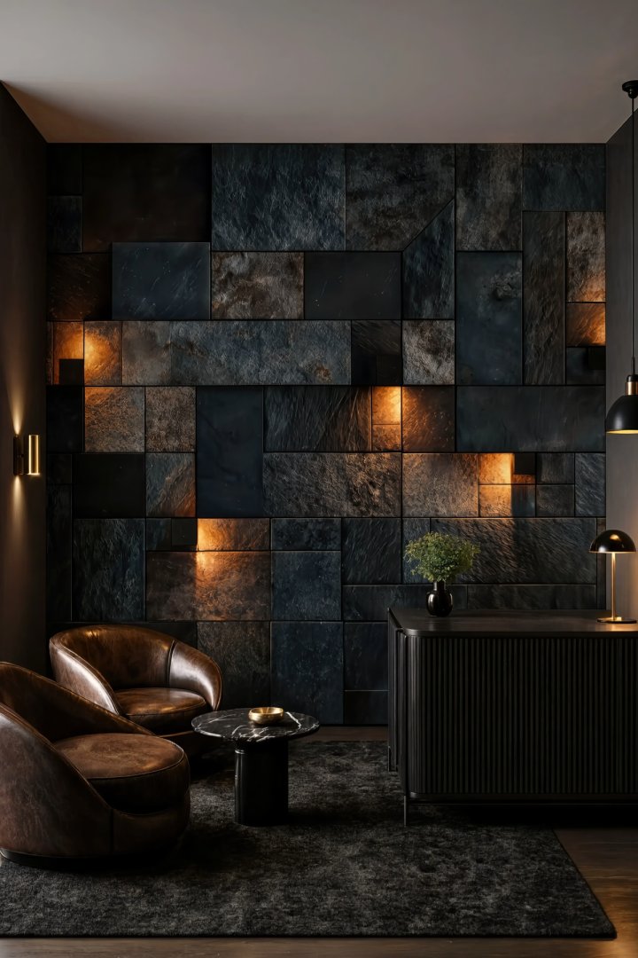 Dreamwall Kayanın İçindeki Ateş Böcekleri- Işıklı Taş Duvar Görünümlü Tek Parça Tekstil Duvar Kağıdı