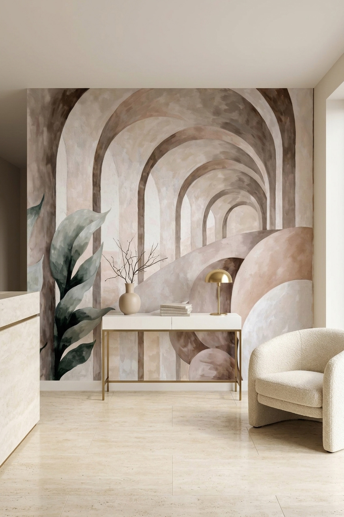 Dreamwall Kemerlerin Ritmi- Kemer, Bitki ve Küre Desenli Tek Parça Tekstil Duvar Kağıdı  görsel 1