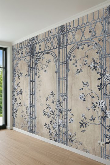 Dreamwall Kemerli Bahçe Çardığı, Sarmaşık Çiçekler ve Eskitme Motifli Tek Parça Tekstil Duvar Kağıdı küçük görsel 3