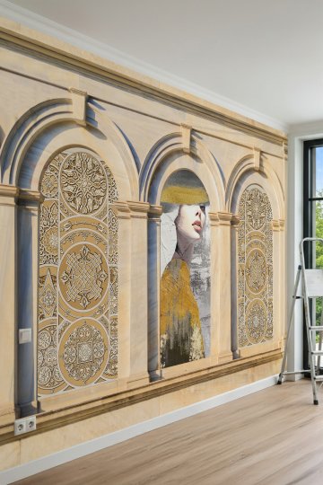 Dreamwall Kemerli Mimari Desenli Tek Parça Tekstil Duvar Kağıdı küçük görsel 3