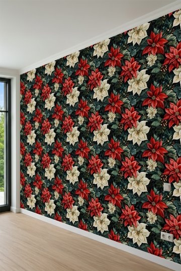 Dreamwall Kırmızı ve Krem Atatürk Çiçeği Motifli Tek Parça Tekstil Duvar Kağıdı küçük görsel 7