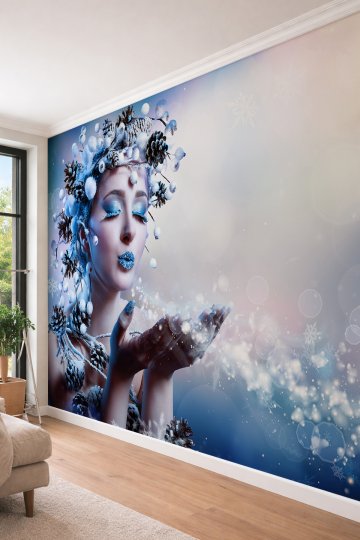 Dreamwall Kış Temalı Kar Taneli ve Kozalak Detaylı Tek Parça Tekstil Duvar Kağıdı