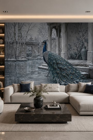 Dreamwall Kışın Kraliçesi- Tavus Kuşu Desenli Tek Parça Tekstil Duvar Kağıdı küçük görsel 2