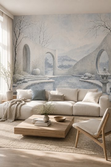 Dreamwall Kışın Sessizliğindeki Ay Kapısı Desenli Tek Parça Tekstil Duvar Kağıdı küçük görsel 2