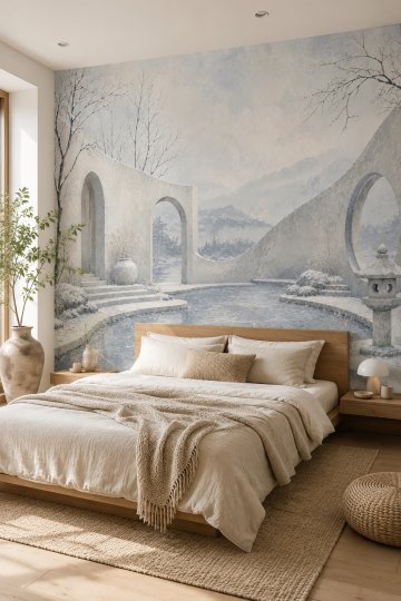 Dreamwall Kışın Sessizliğindeki Ay Kapısı Desenli Tek Parça Tekstil Duvar Kağıdı küçük görsel 4
